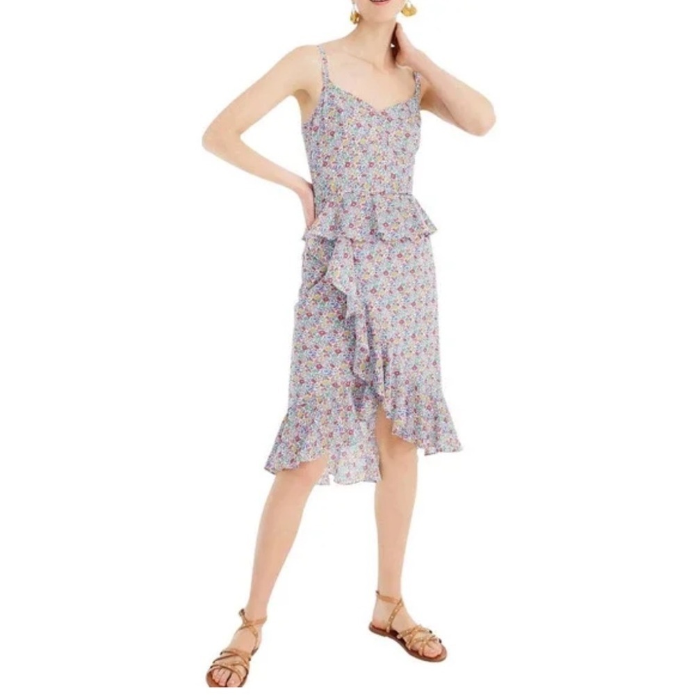 J. Crew Women's Liberty Fabric Ditsy Rainbow Floral Print Ruffle Peplum Size 6